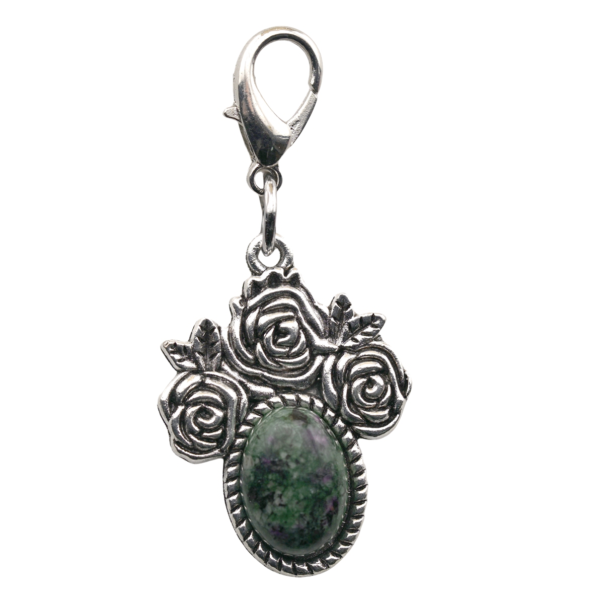 Silver Rose Flower Gemstone Pendant  Dangle Charms with Lobster Claw Clasp for Valentine's Day Mother Wedding Keychain Jewelry Making