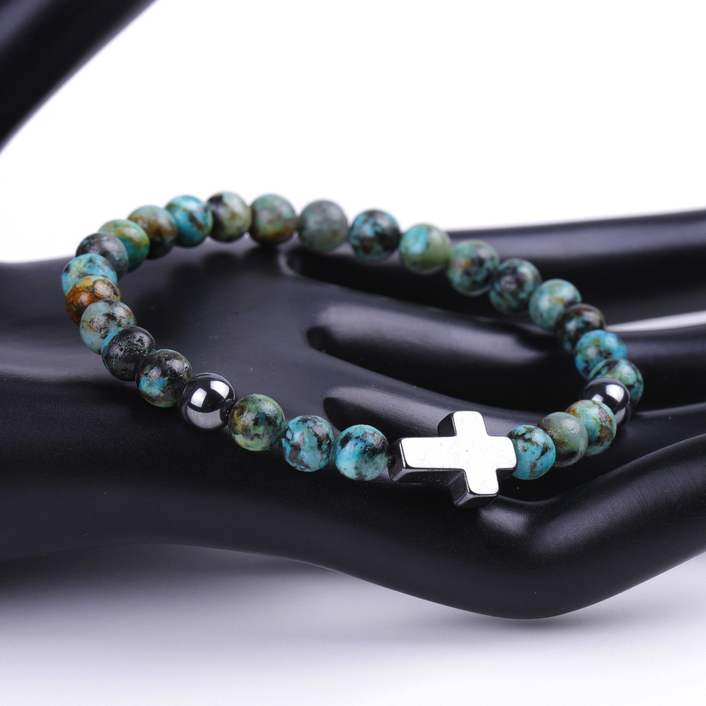 Hematite Cross 6MM Gemstone Beads Stretch Bracelets Lapis Lazuli amazonalite  amethyst 