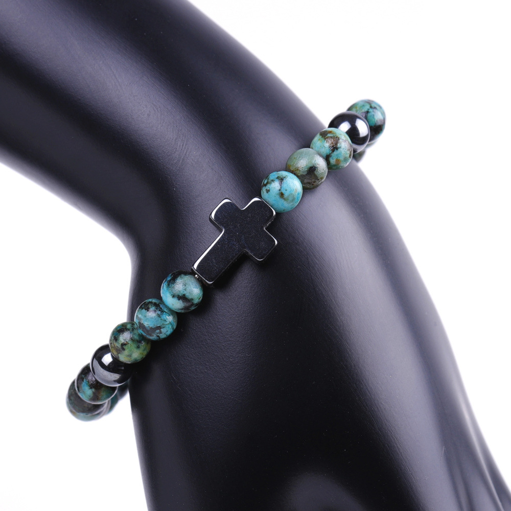 Hematite Cross 6MM Gemstone Beads Stretch Bracelets