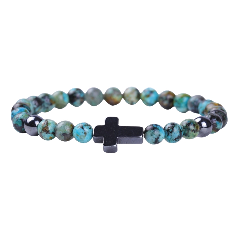 Hematite Cross 6MM Gemstone Beads Stretch Bracelets Lapis Lazuli amazonalite  amethyst 