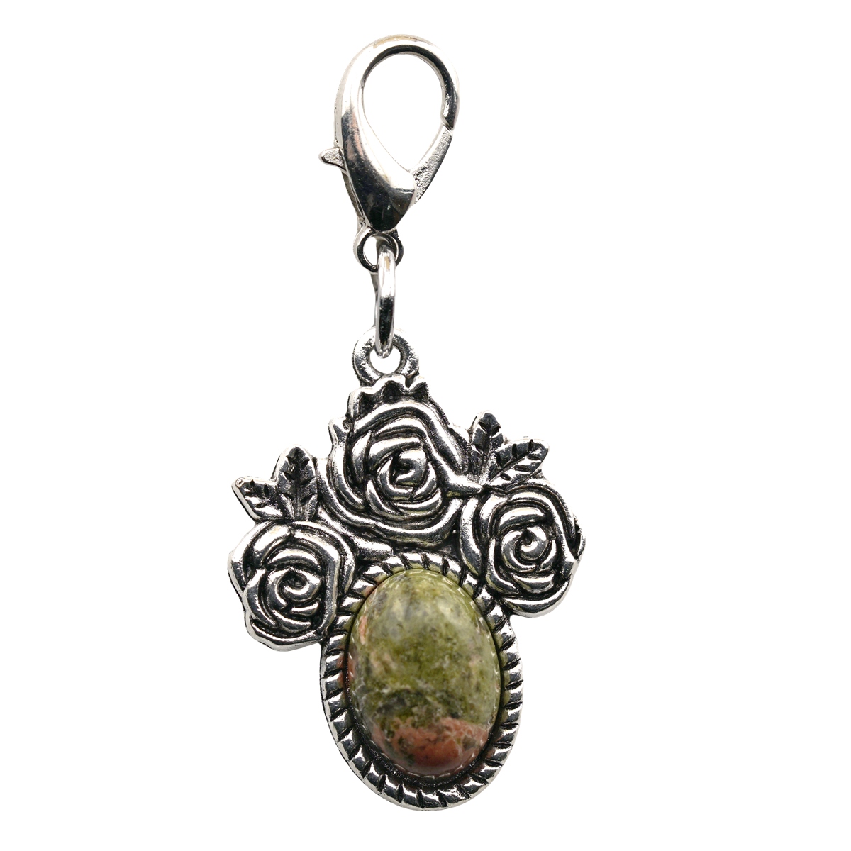 Silver Rose Flower Gemstone Pendant  Dangle Charms with Lobster Claw Clasp for Valentine's Day Mother Wedding Keychain Jewelry Making