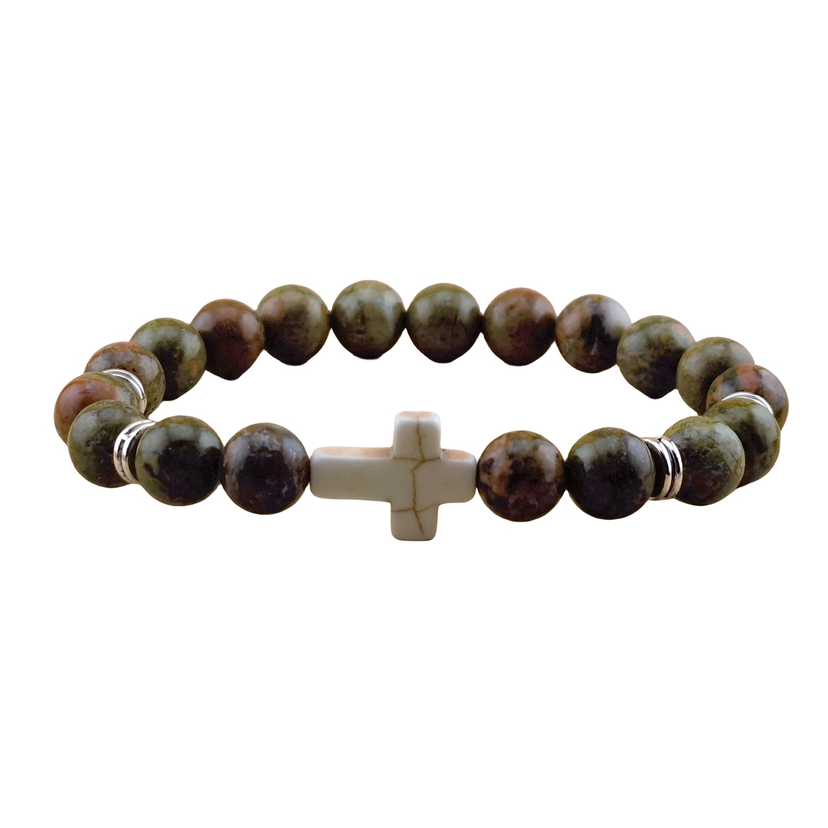 Natural Gemstone Cross Stretch Bracelets for Women Men 8MM Semi Preicous Stone Beads