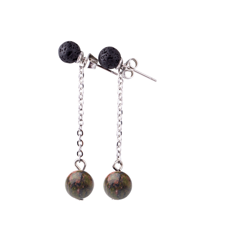 Lava Stone 6MM Earrings Stud Natural 8MM Gemstone long Chain Dangle Earring for women Girls