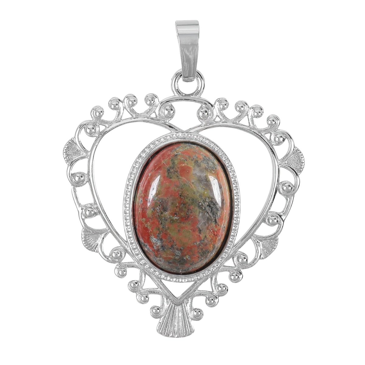 Silver Love Heart Pendant 35x46mm for Making jewelry necklace with 15x18MM natural Gemstone CABs