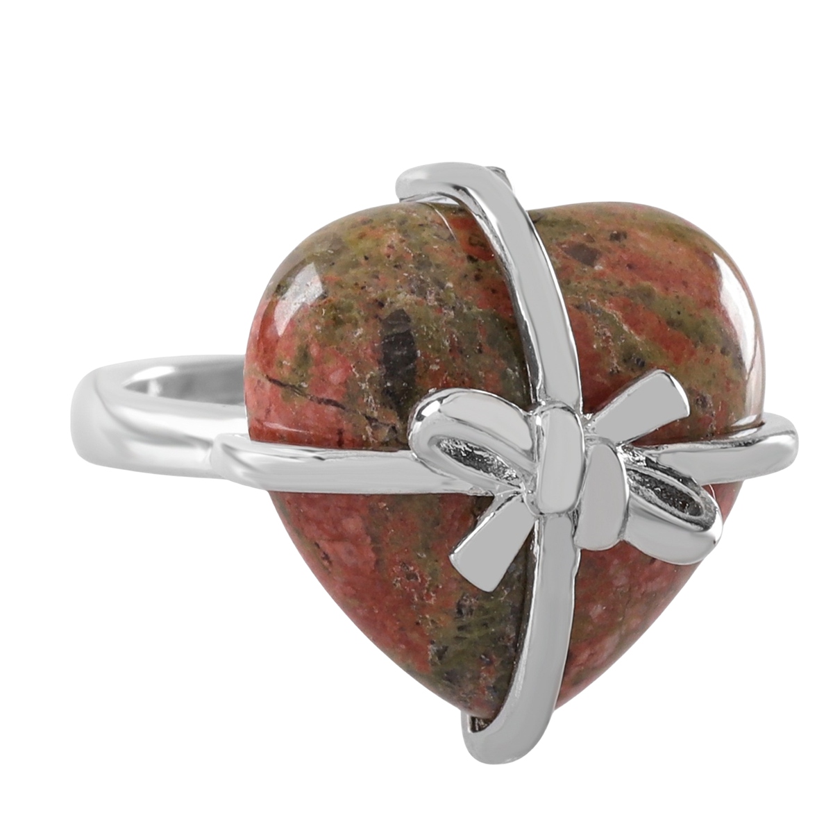 Silver Bowknot Heart Stone Rings for Women Men Adjustable SR0141S