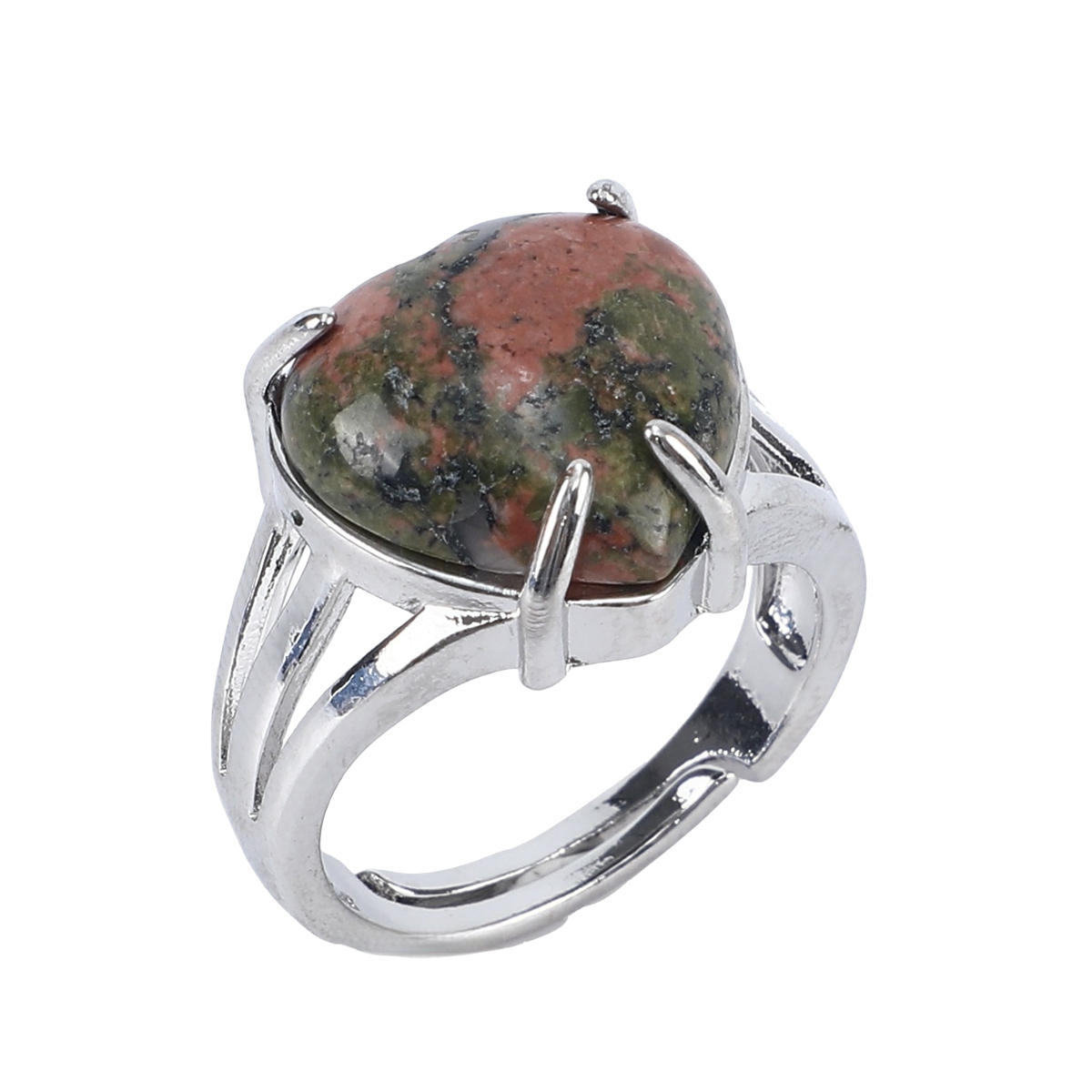 Silver Heart Stone Rings for Women Men Adjustable  SR0144S