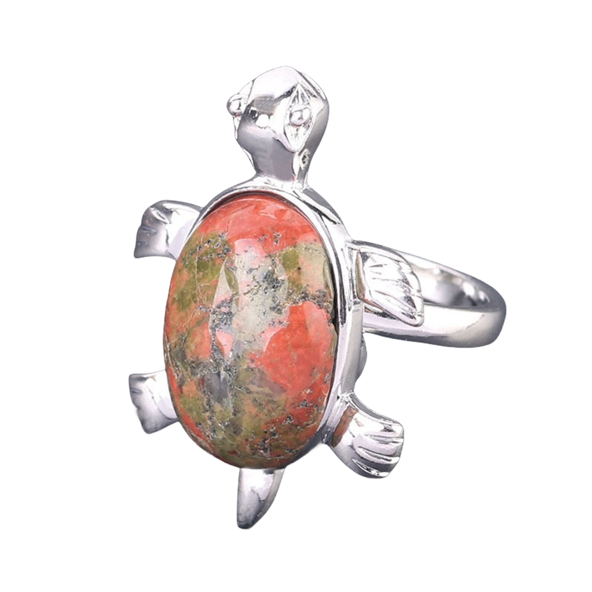 Silver Turtle & Tortoise Stone Rings for Women Men Adjustable  SR0148S