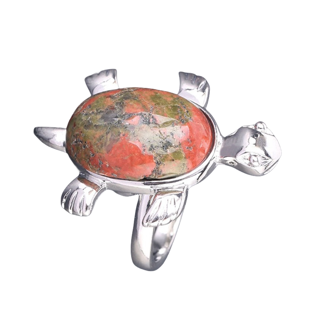 Silver Turtle & Tortoise Stone Rings for Women Men Adjustable  SR0148S