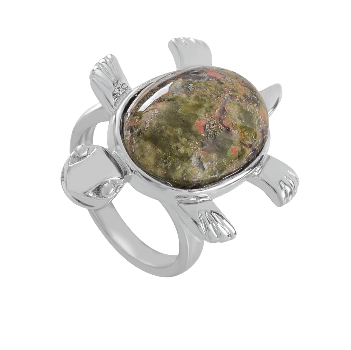 Silver Turtle & Tortoise Stone Rings for Women Men Adjustable  SR0148S
