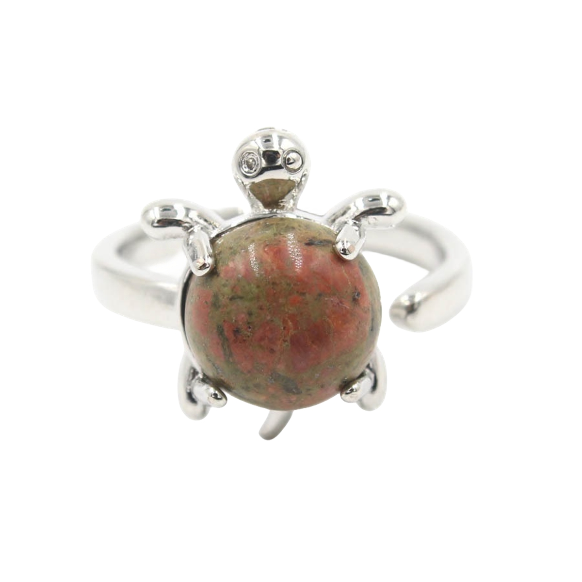 Silver Turtle & Tortoise Stone Rings for Women Men Adjustable SR0149S 10MM Gemstone CAB