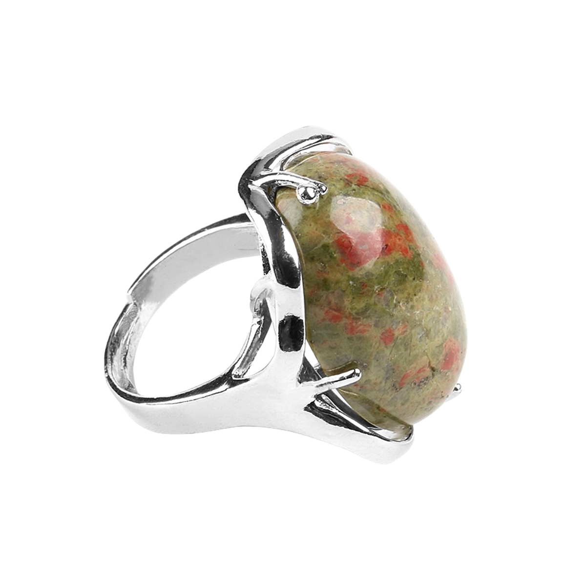 Silver Stone Rings for Women Men Adjustable 18x25MM Oval Gemstone CAB SR0156S 