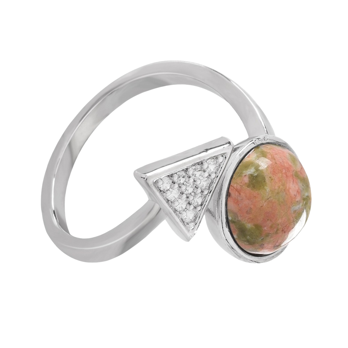 Natural Stone Triangle Rings 10MM Round Shaped Gemstone Jewelry For Women Anniversary Birthday Wedding Gift SR0159S