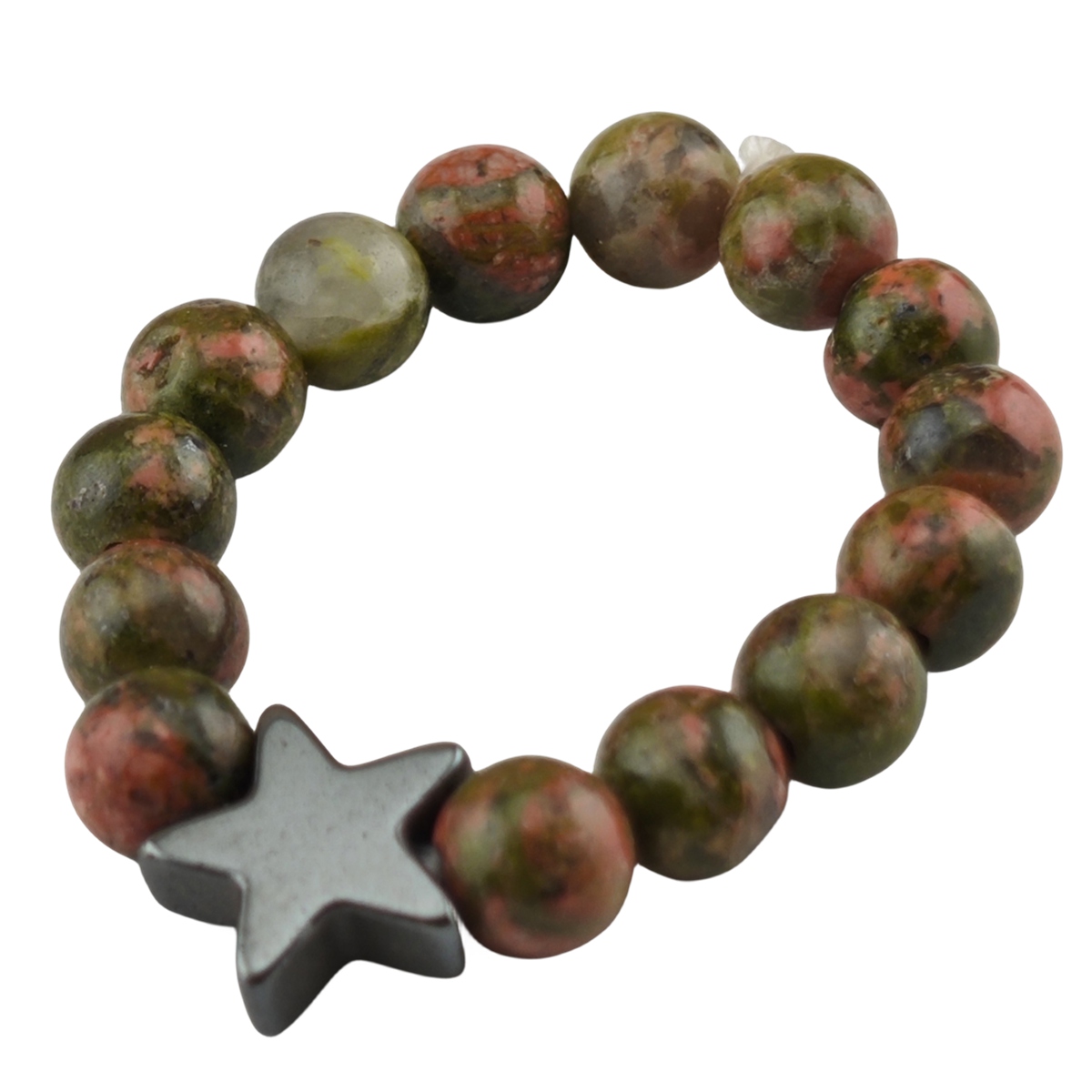 Natural Stone 4MM Round Beads Hematite Stars Stretch Rings SR0169B