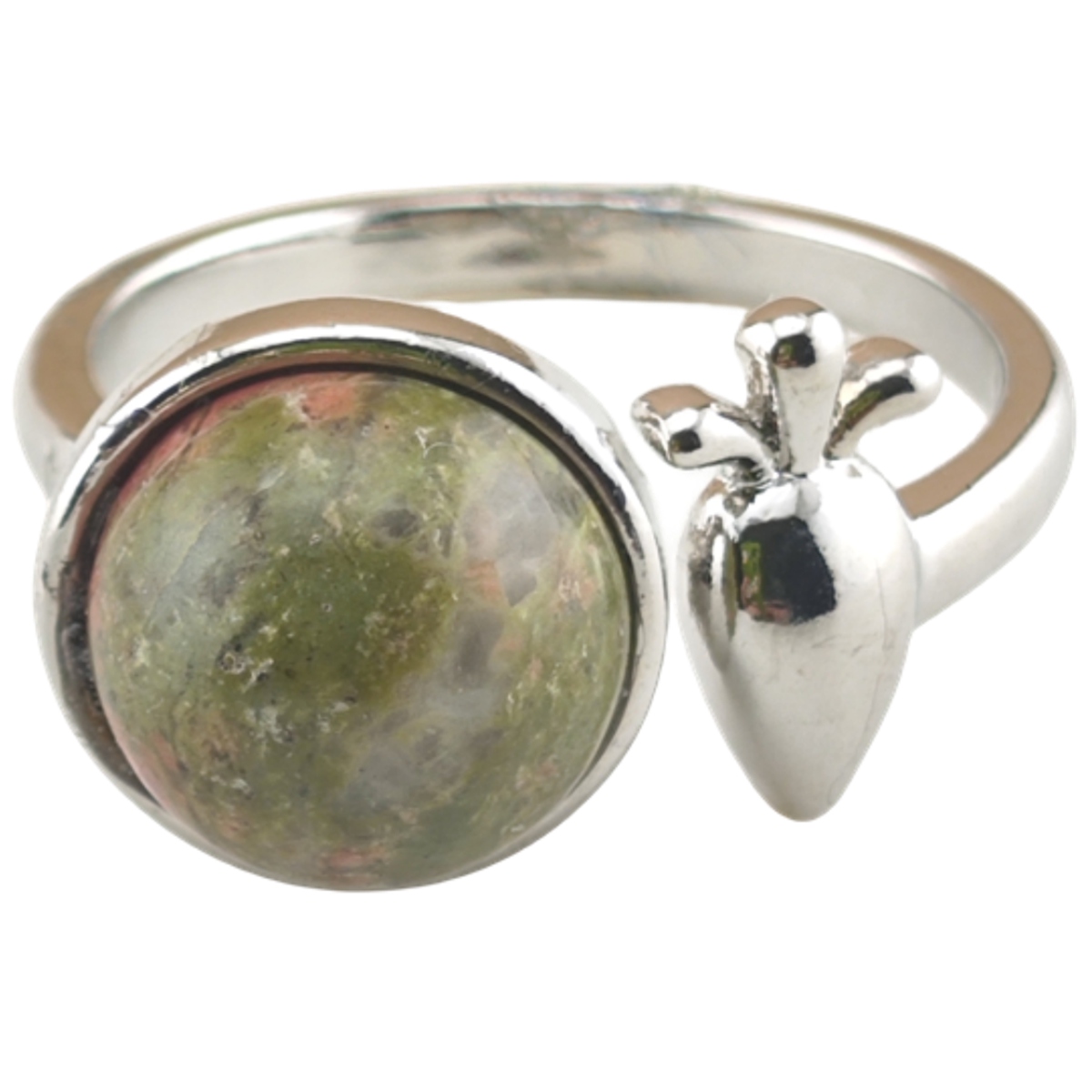 Silver Carrot Stone Rings for Women Men Adjustable 10MM Round Gemstone CAB SR0173S