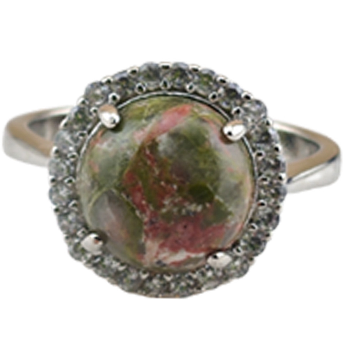 Silver Stone Rings for Women Girl Adjustable 10MM Gemstone Cabochons CZ Rhinestone Rings SR0179S