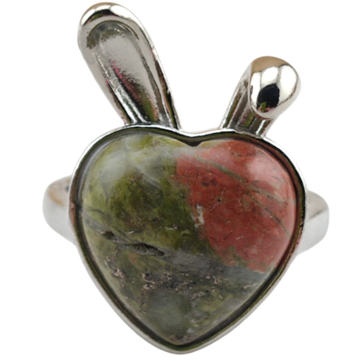 Silver Rabbit Stone Rings for Women Girl Adjustable 15MM Heart Gemstone Cabochons Rings SR0180S