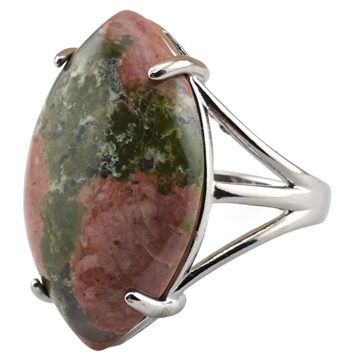 Silver Stone Rings for Women Men Adjustable 15X25MM Horse Eye Gemstone CAB SR0184S