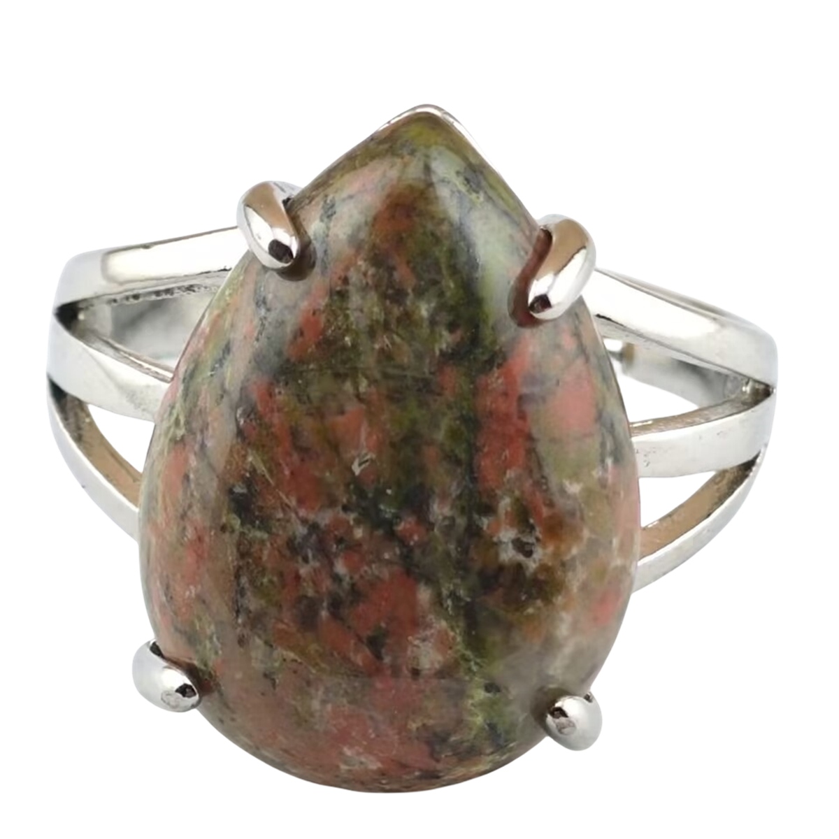 Silver Stone Rings for Women Men Adjustable 13x18MM Teardrop Gemstone Cabochons SR0185S