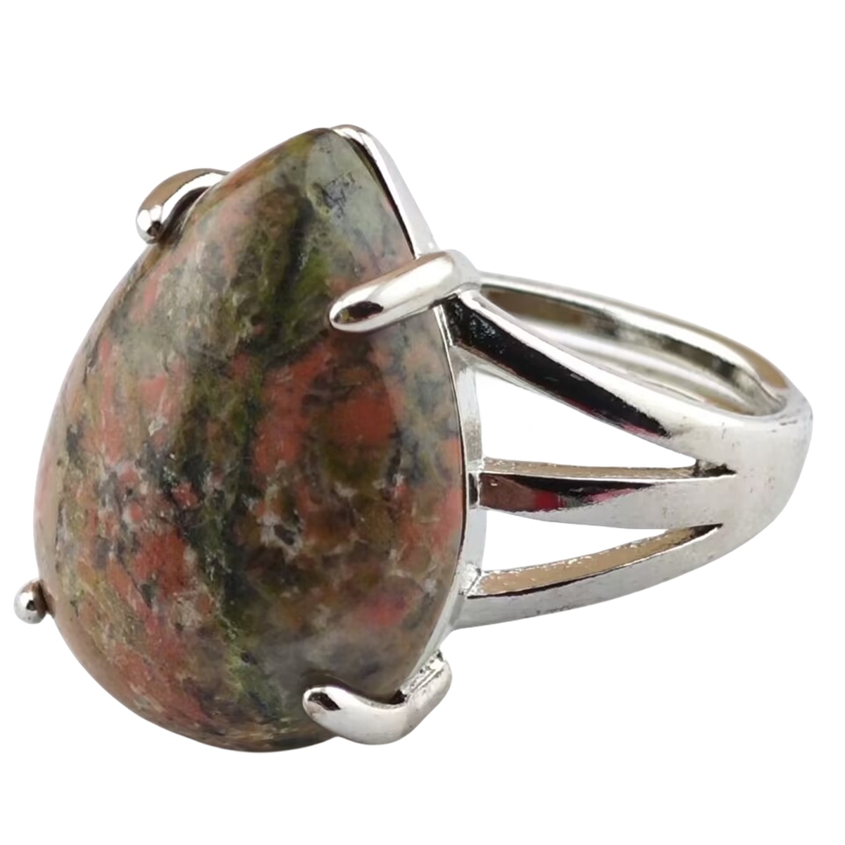 Silver Stone Rings for Women Men Adjustable 13x18MM Teardrop Gemstone Cabochons SR0185S