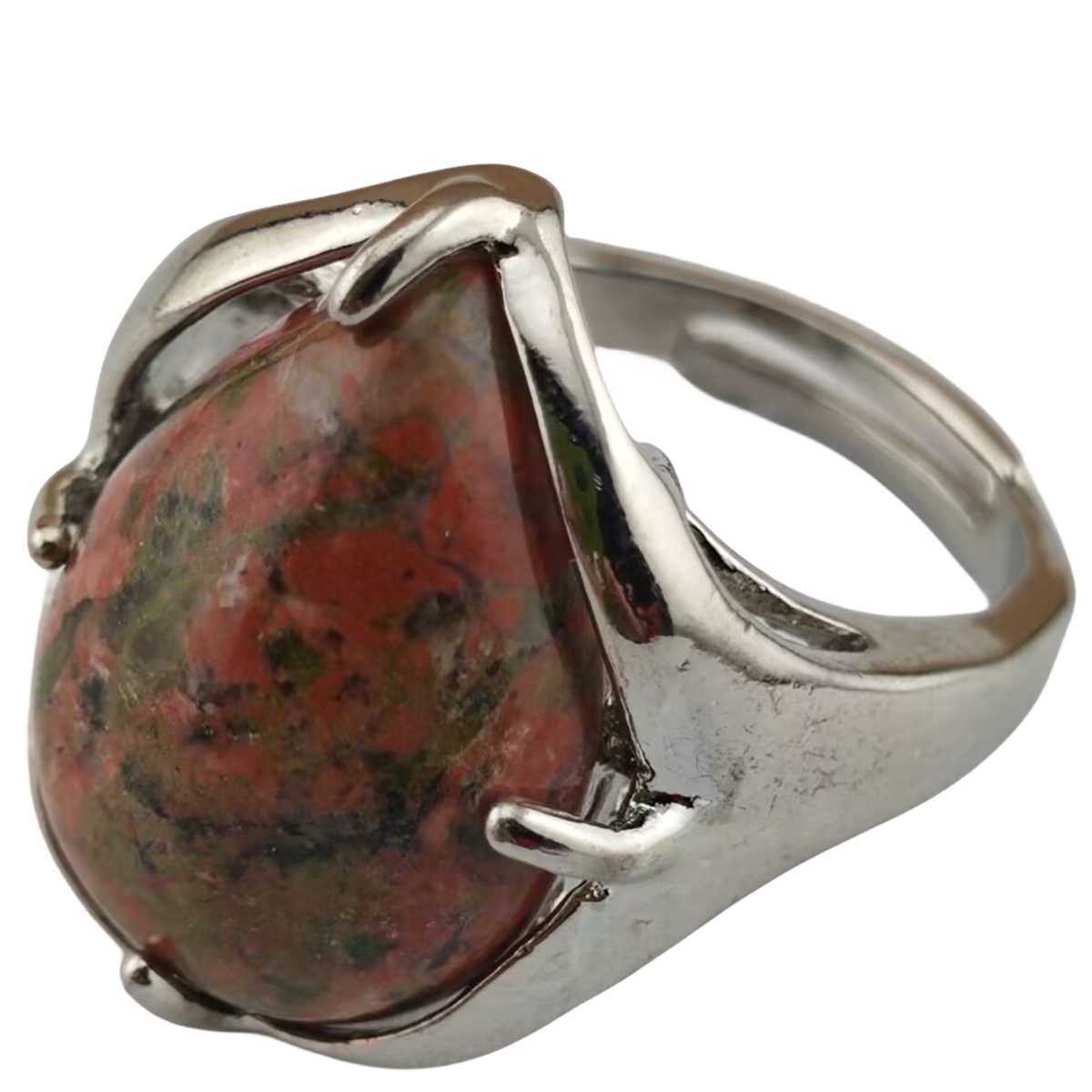 Silver Stone Rings for Women Men Adjustable 13x18MM Teardrop Gemstone Cabochons SR0186S