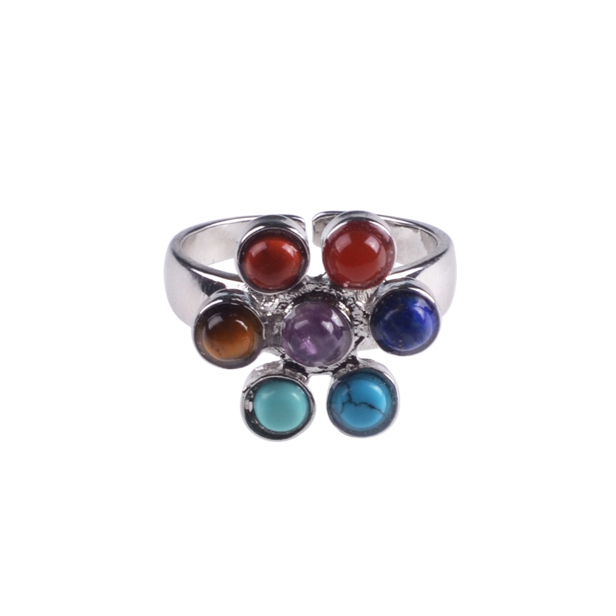 Healing Hollow Stones Adjustable 7 Chakra Ring Reiki Gem Jewelry for Women Me