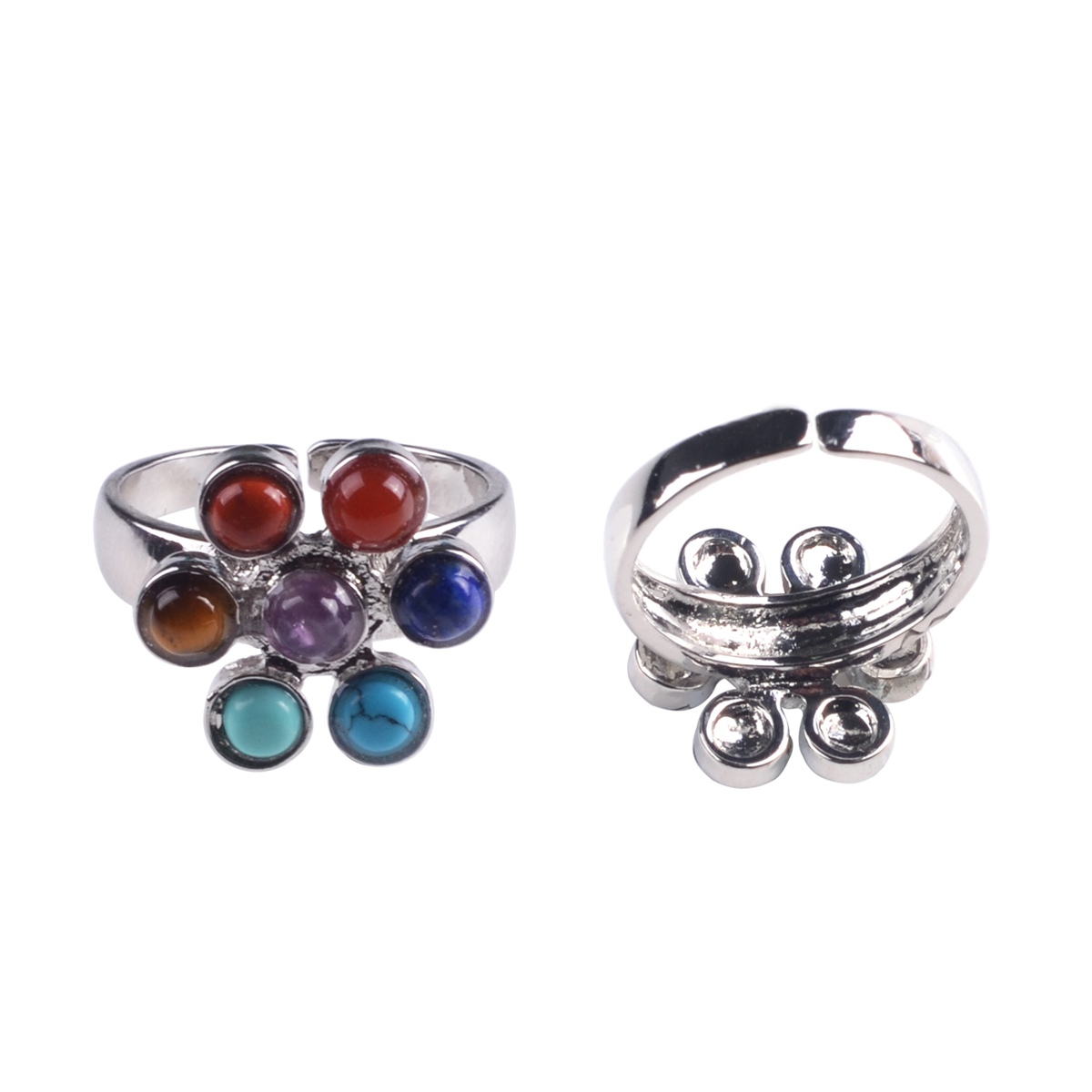 Healing Hollow Stones Adjustable 7 Chakra Ring Reiki Gem Jewelry for Women Me