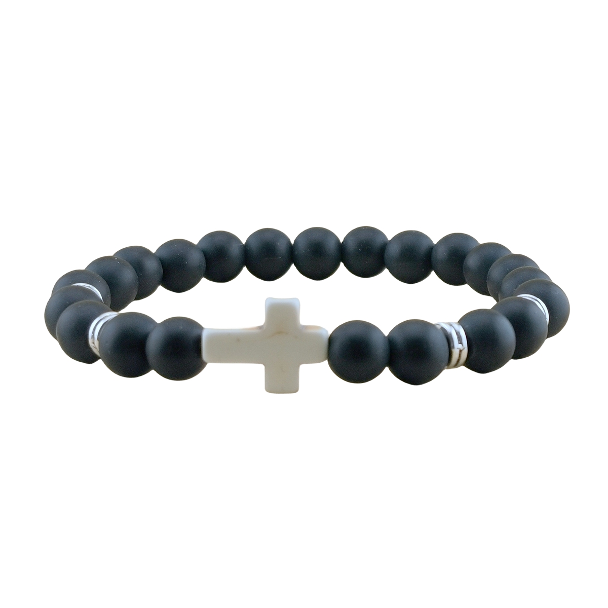 Natural Gemstone Cross Stretch Bracelets for Women Men 8MM Semi Preicous Stone Beads