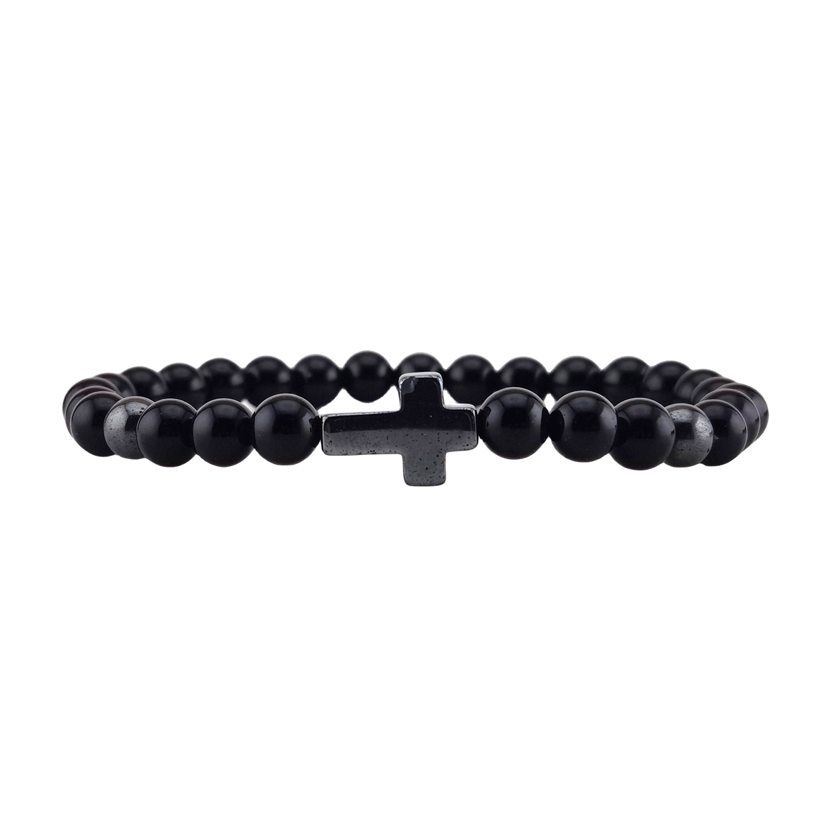 Hematite Cross 6MM Gemstone Beads Stretch Bracelets 
