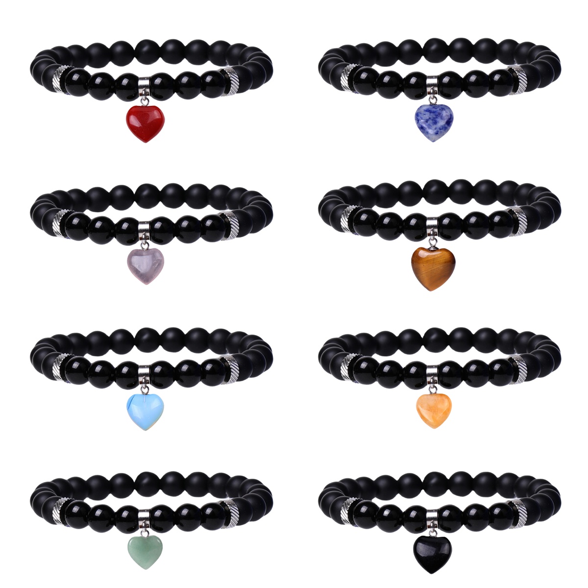 Healing Chakra Heart Stone Bracelet 8mm Beads Stretch Bangle Jewelry for Women SB2040