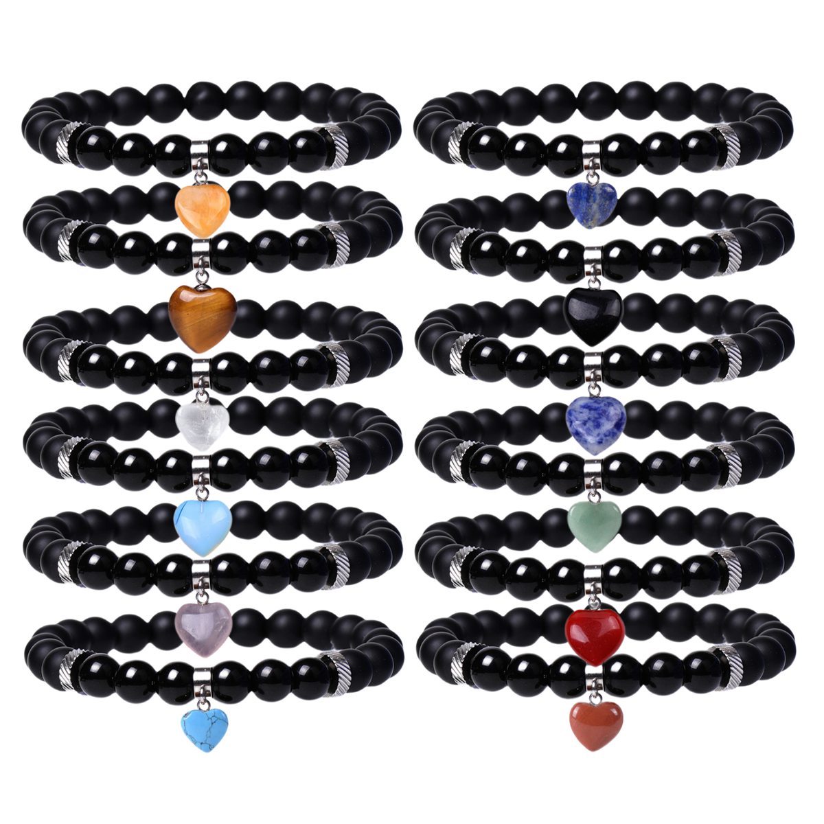 Healing Chakra Heart Stone Bracelet 8mm Beads Stretch Bangle Jewelry for Women SB2040