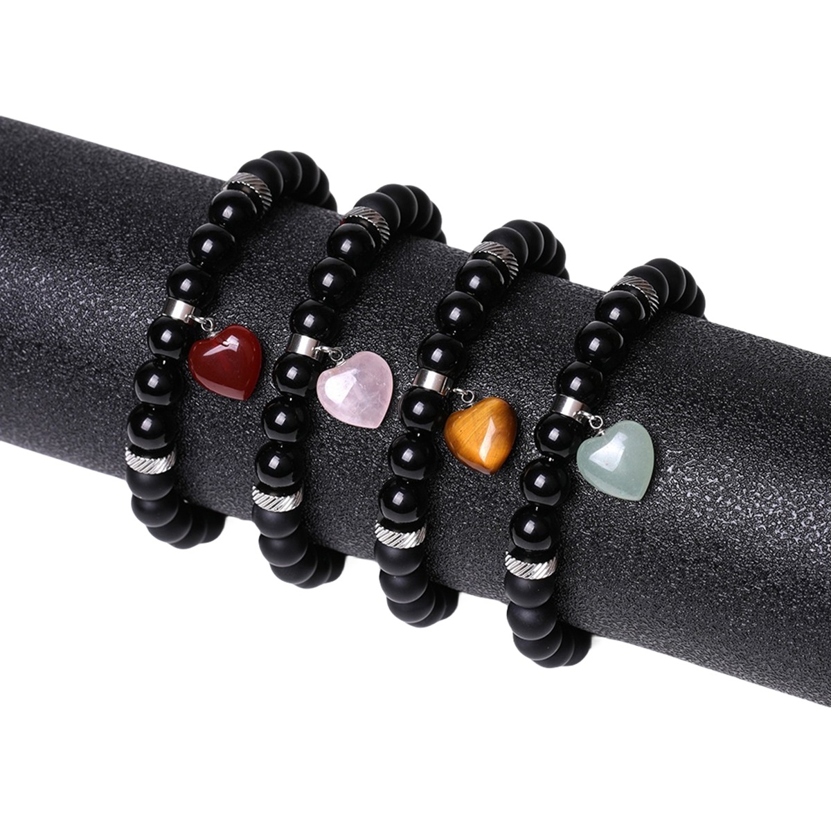 Healing Chakra Heart Stone Bracelet 8mm Beads Stretch Bangle Jewelry for Women SB2040