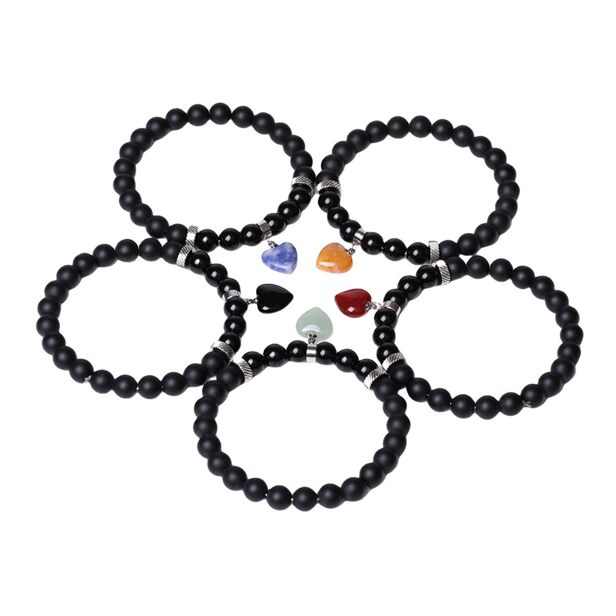 Healing Chakra Heart Stone Bracelet 8mm Beads Stretch Bangle Jewelry for Women SB2040