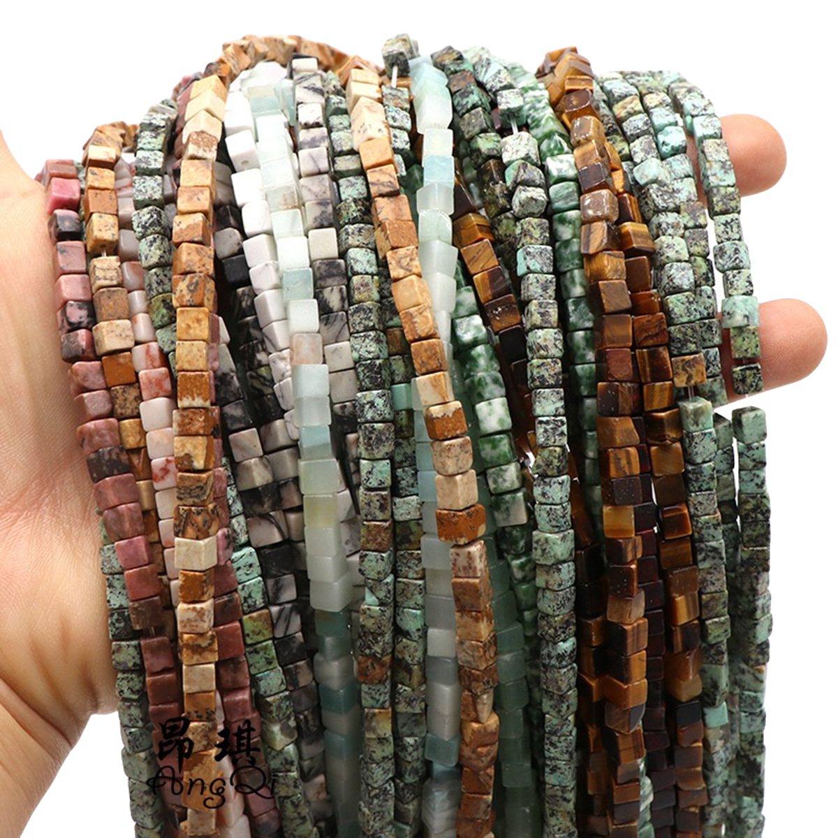 4MM Loose Natural Gemstone Cube Beads for Making Jewelry  (Approx 88PCS/Strand)