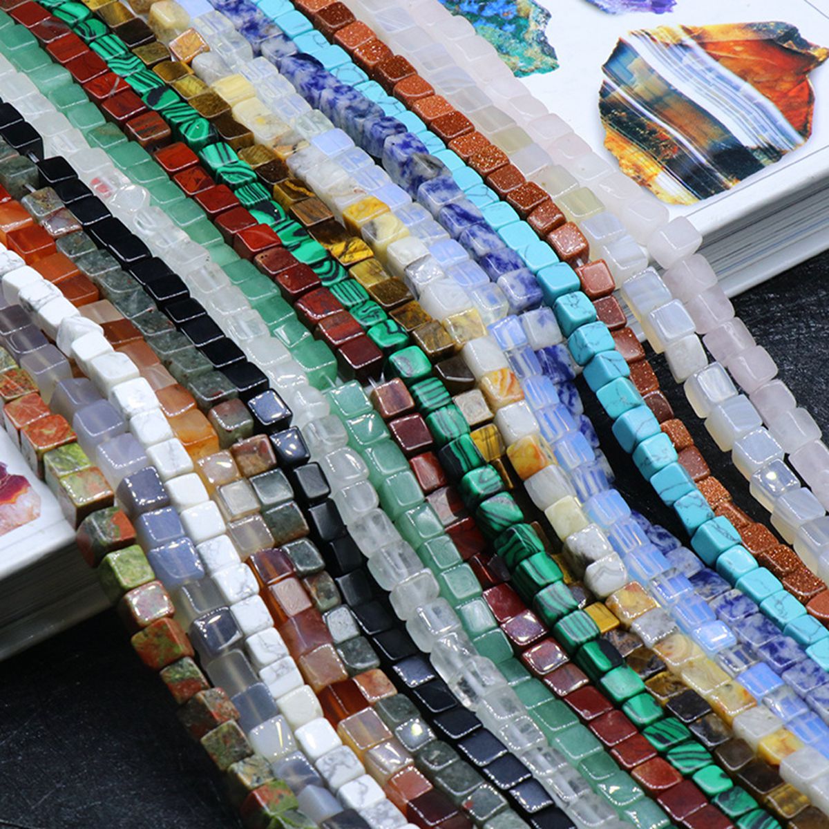 4MM Loose Natural Gemstone Cube Beads for Making Jewelry  (Approx 88PCS/Strand)