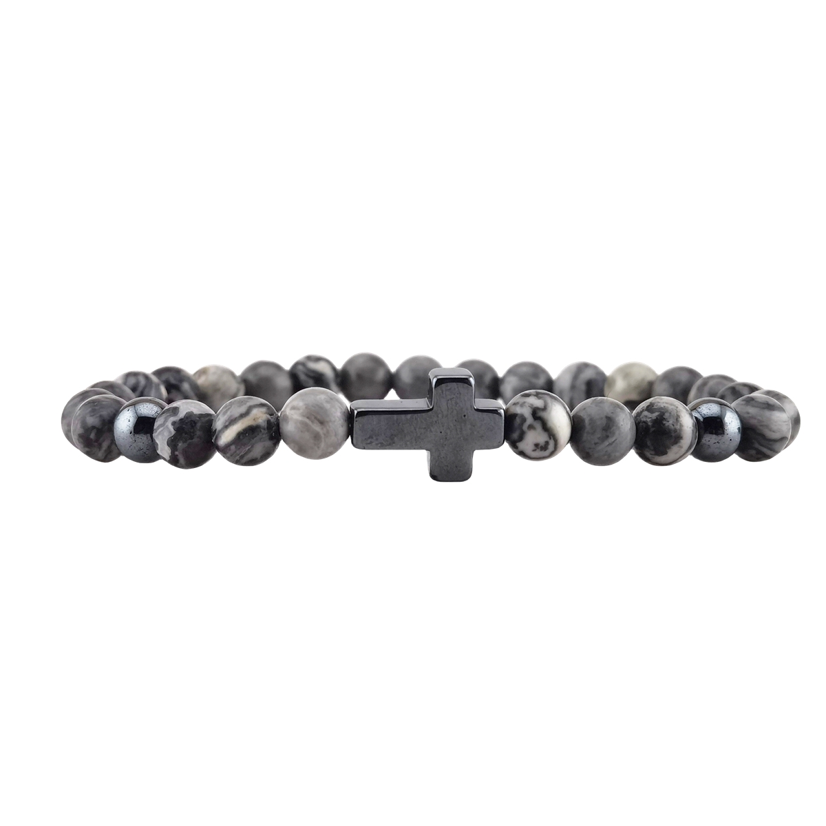 Hematite Cross 6MM Gemstone Beads Stretch Bracelets