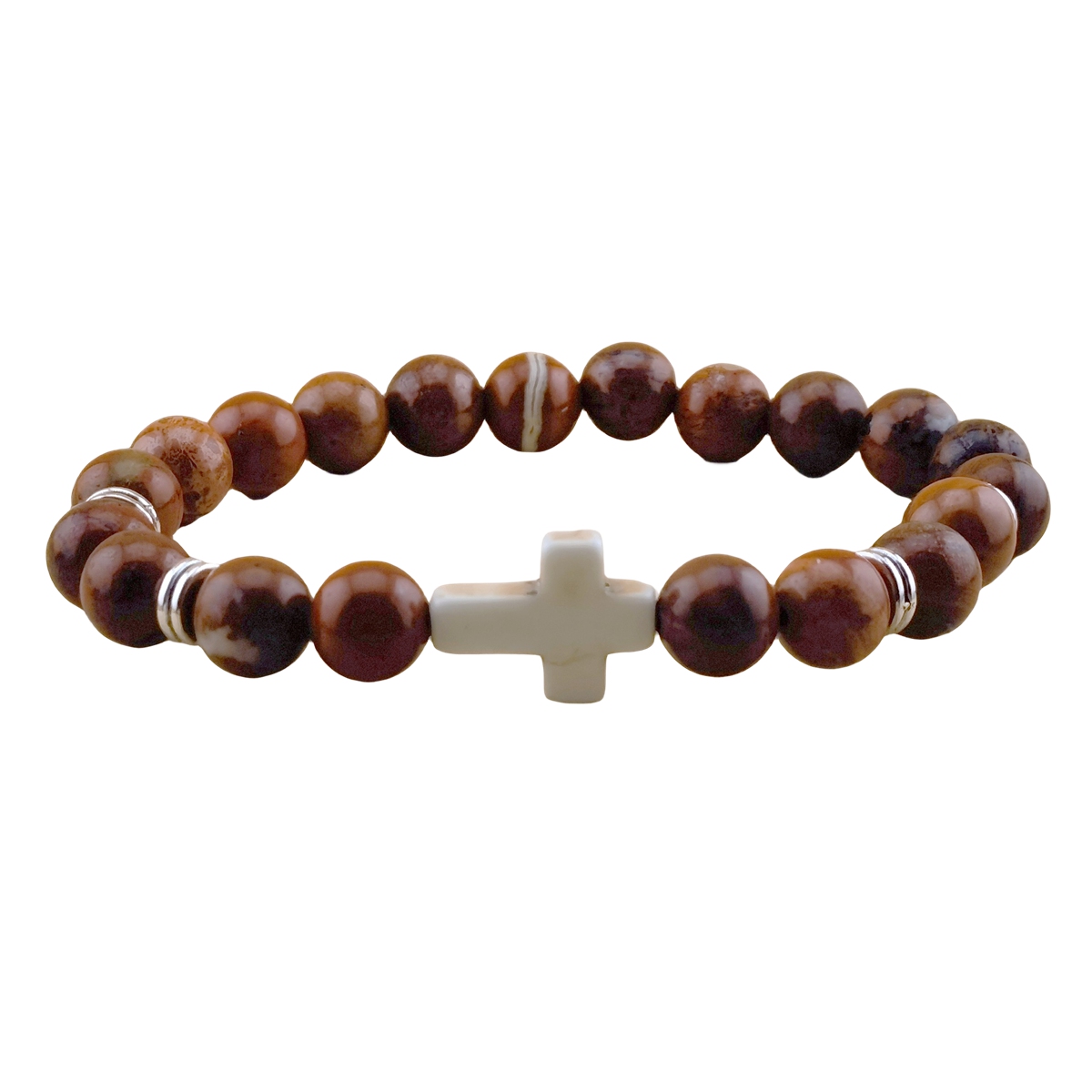 Natural Gemstone Cross Stretch Bracelets for Women Men 8MM Semi Preicous Stone Beads