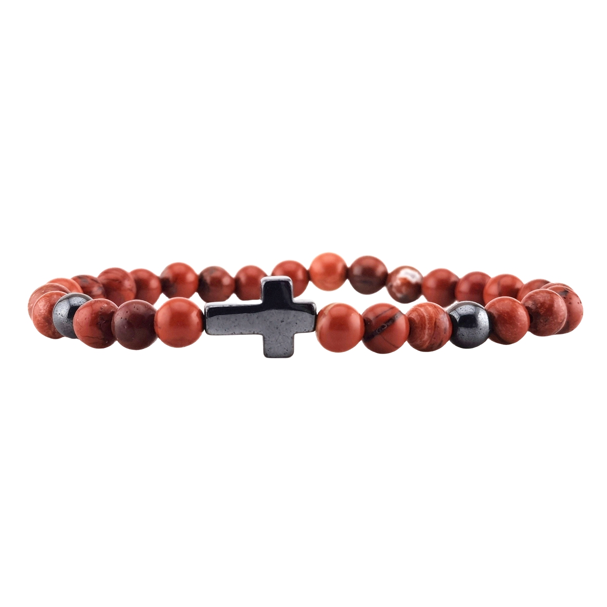 Hematite Cross 6MM Gemstone Beads Stretch Bracelets