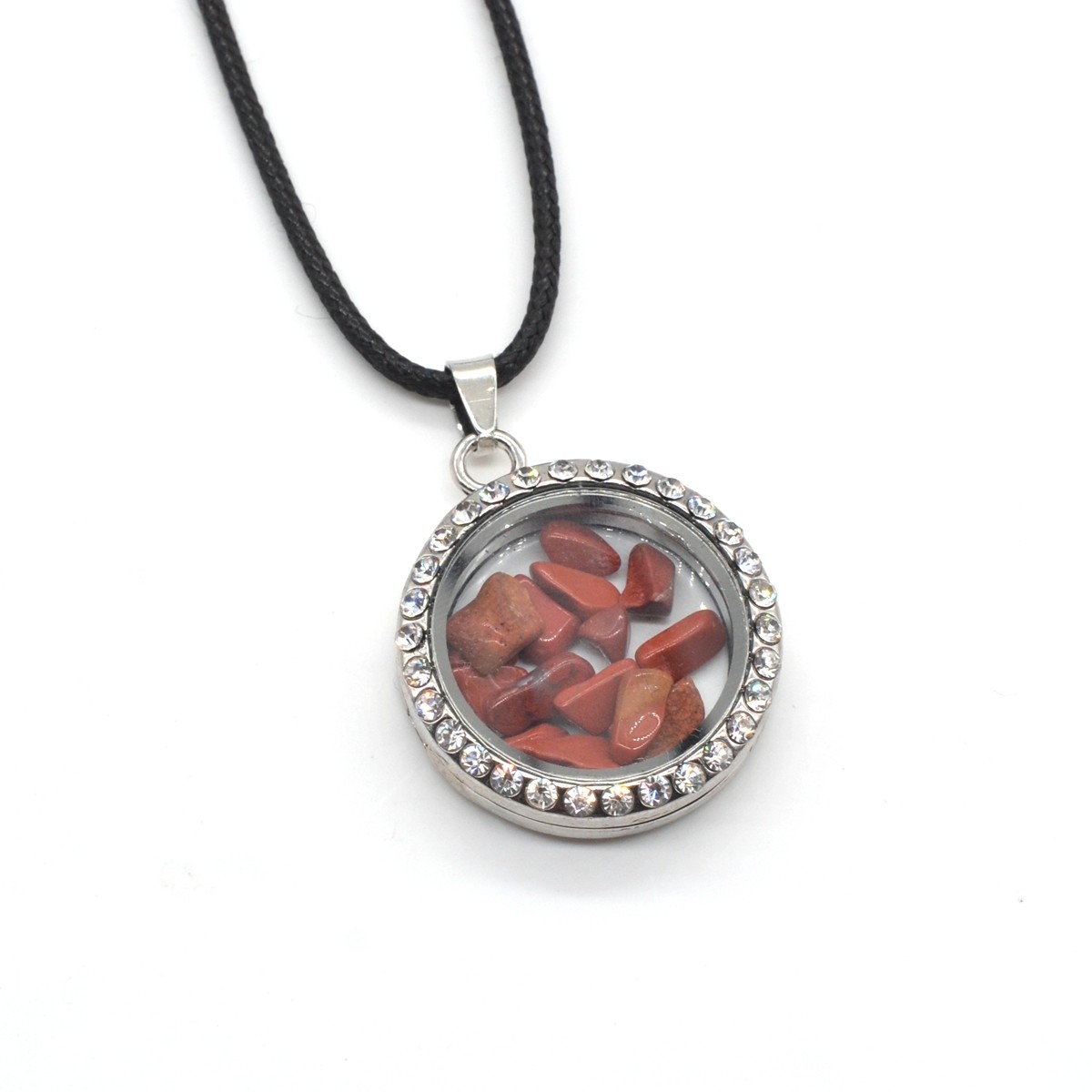 Natural Raw Gemstone 30MM Living Floating Memory Glass Locket Pendant Necklace 24" Chain