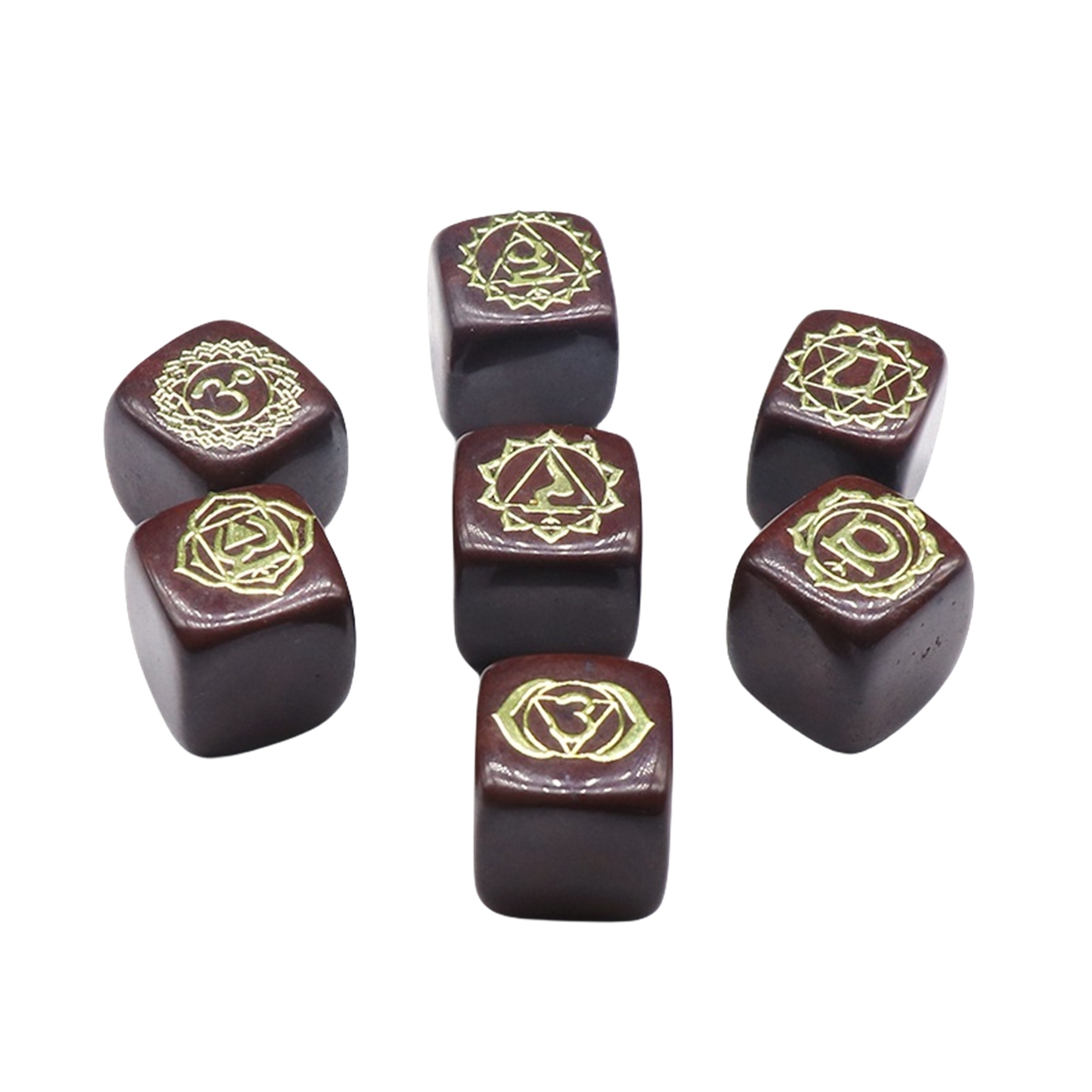 7PCS Healing Crystals Chakra Stones Set Gold Symbol Gemstones Polished Cube Square Stone Reiki meditation Wicca Power Balancing Crystal