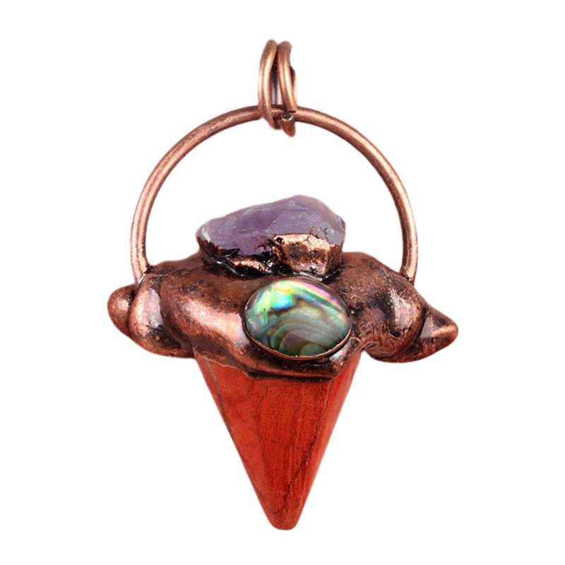 Retro Red Copper Hexagonal Pyramid Stone Pendant for Making Jewelry