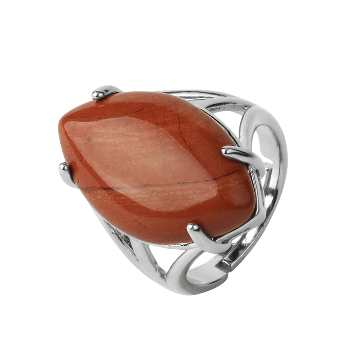 Stone Rings  for Women MenAdjustable Healing Crystal Ring Copper Plated White Gold 14X25MM Horse Eye Gemstone SR0121S