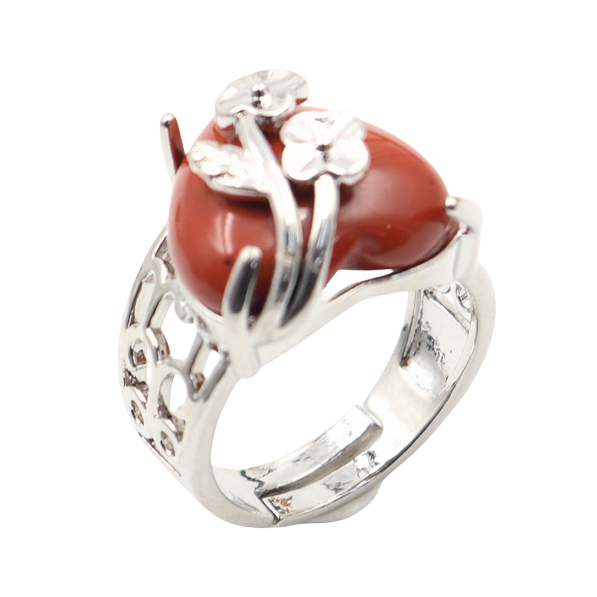 Silver 16MM Heart Stone Rings for Women Men Adjustable  SR0140S