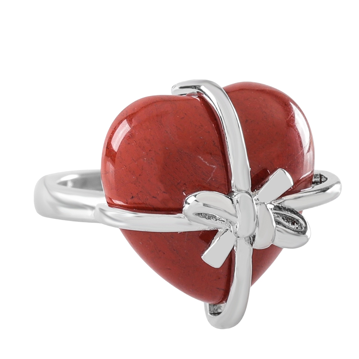 Silver Bowknot Heart Stone Rings for Women Men Adjustable SR0141S