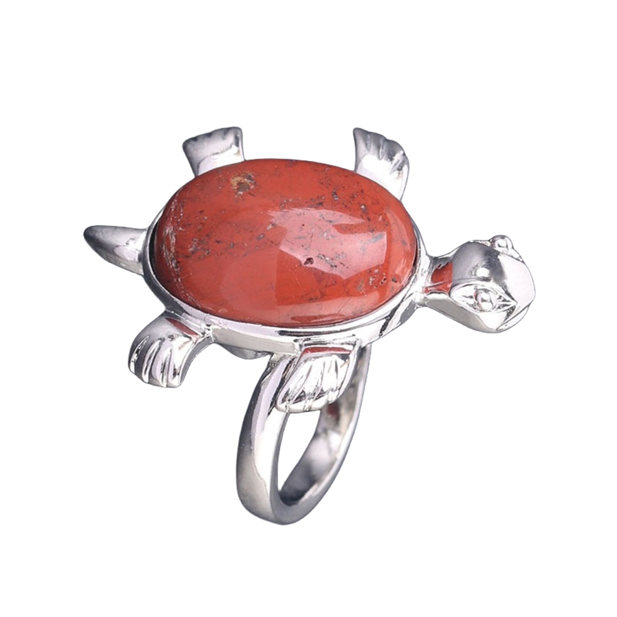 Silver Turtle & Tortoise Stone Rings for Women Men Adjustable  SR0148S