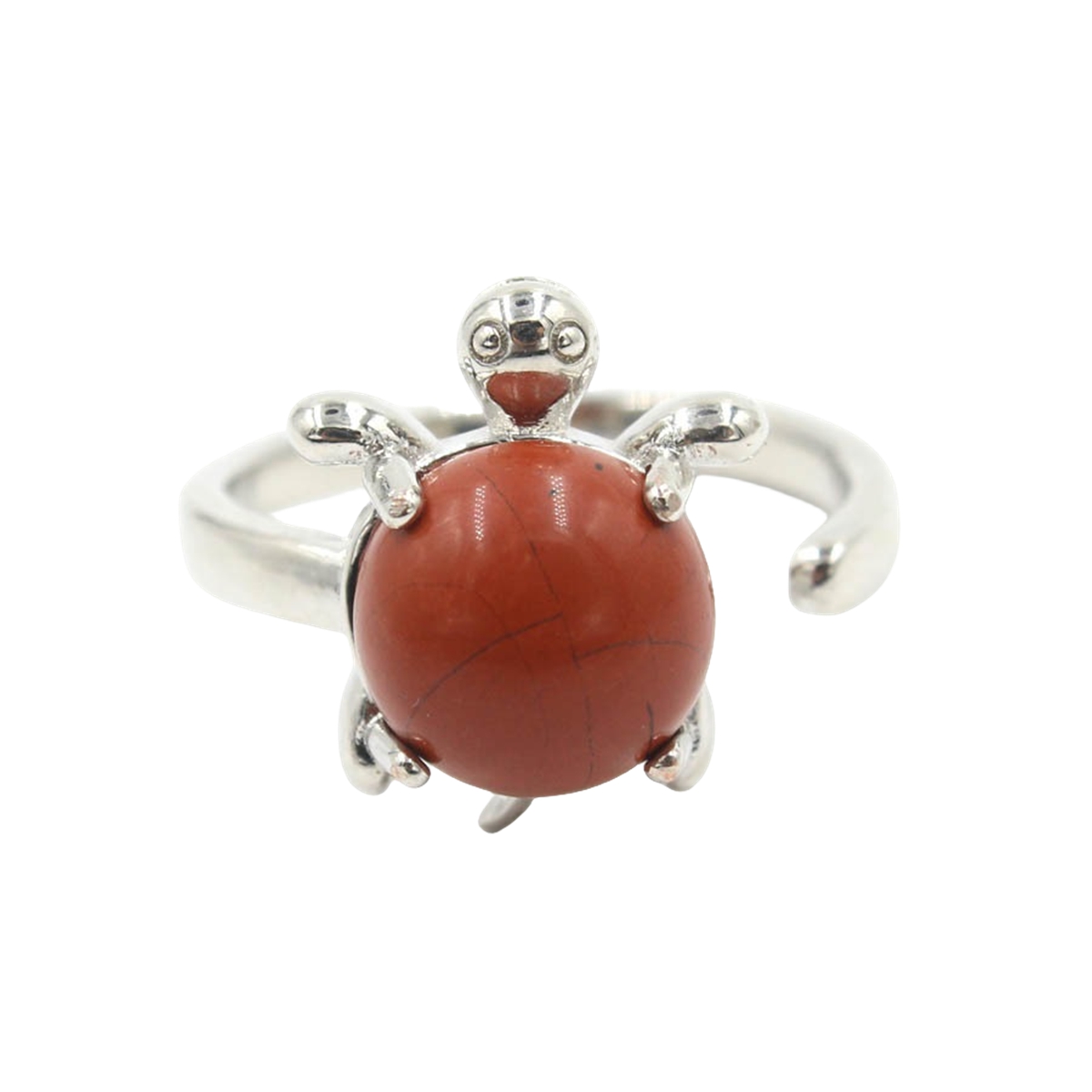 Silver Turtle & Tortoise Stone Rings for Women Men Adjustable SR0149S 10MM Gemstone CAB