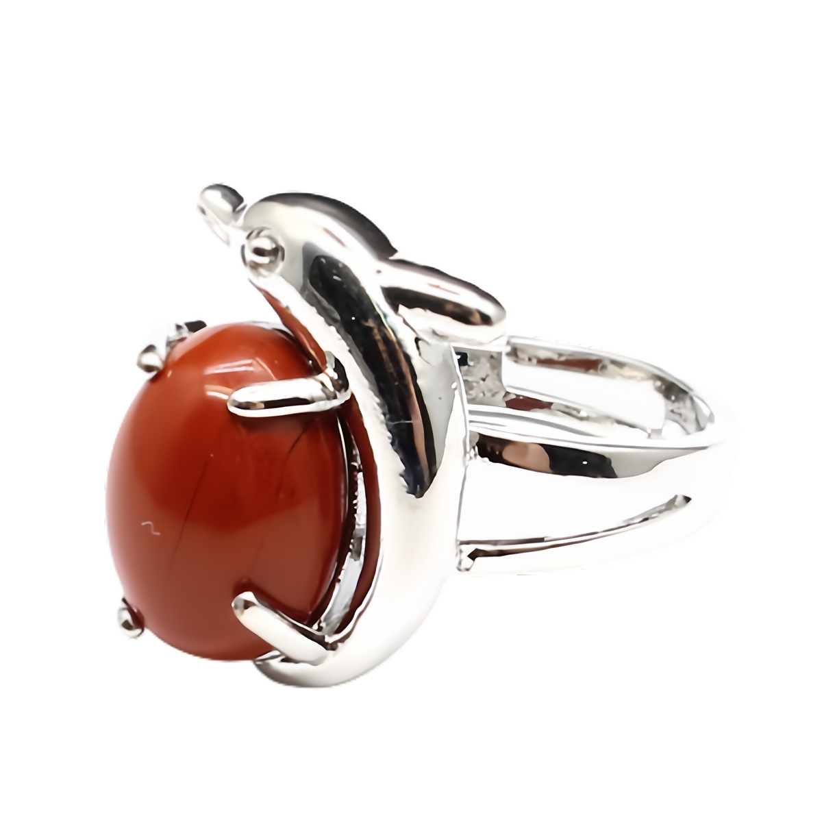 Silver Dolphin Stone Rings for Women Men Adjustable SR0150S 10MM Gemstone CAB
