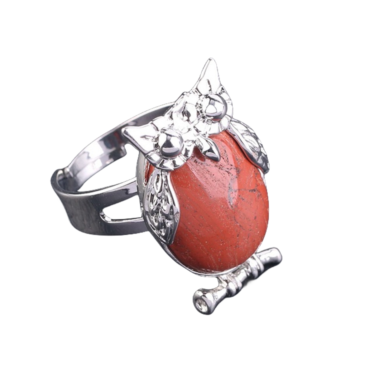 Silver Owl Stone Rings for Women Men Adjustable SR0151S