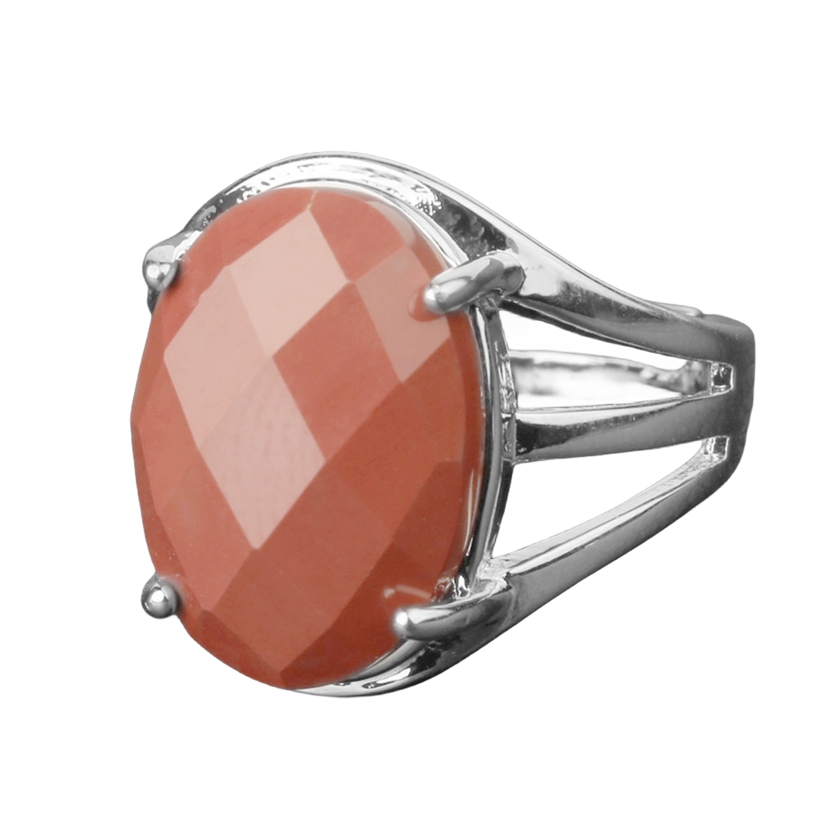 Silver Stone Rings for Women Men Adjustable 13X18MM Faceted Oval Gemstone CAB SR0155S