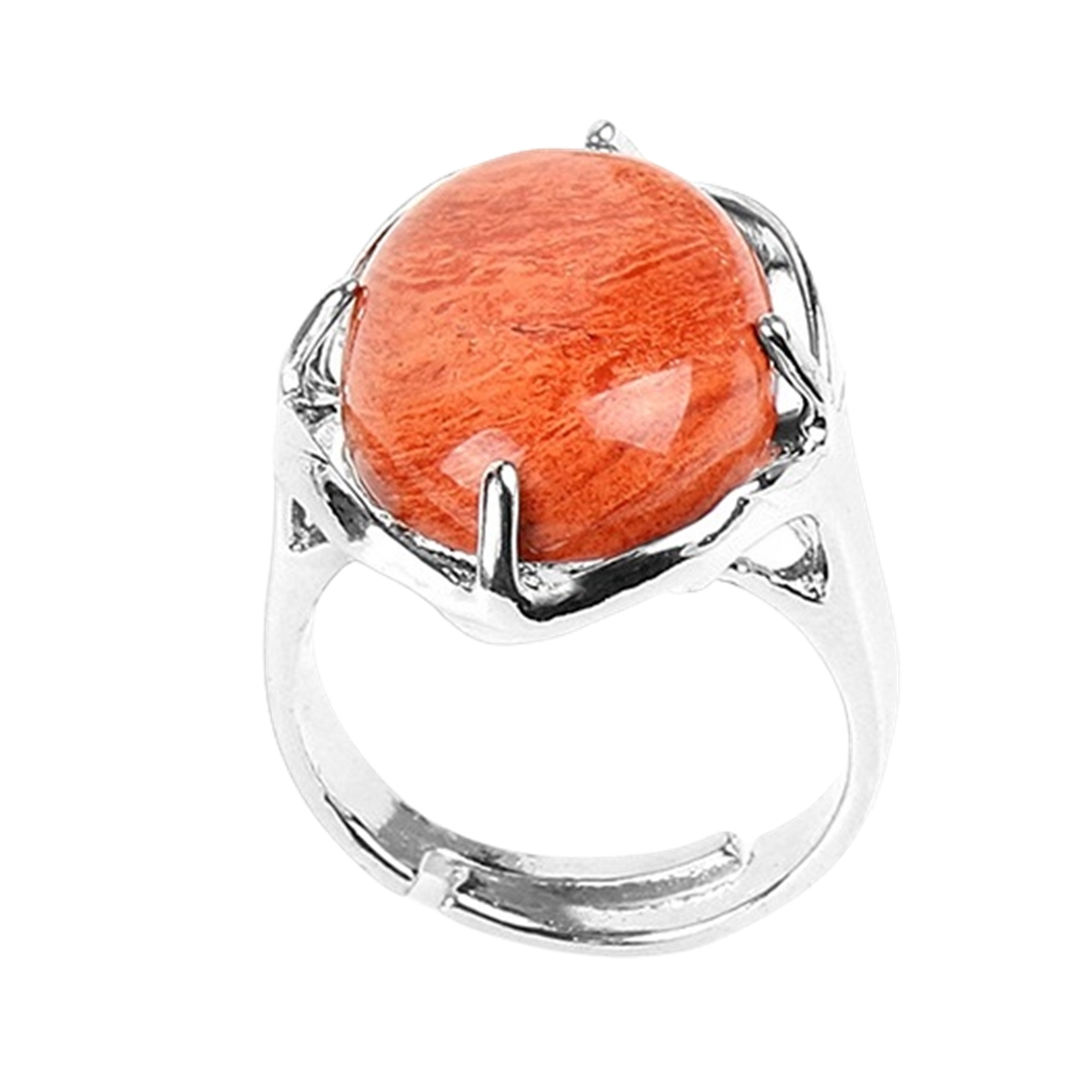 Silver Stone Rings for Women Men Adjustable 18x25MM Oval Gemstone CAB SR0156S 