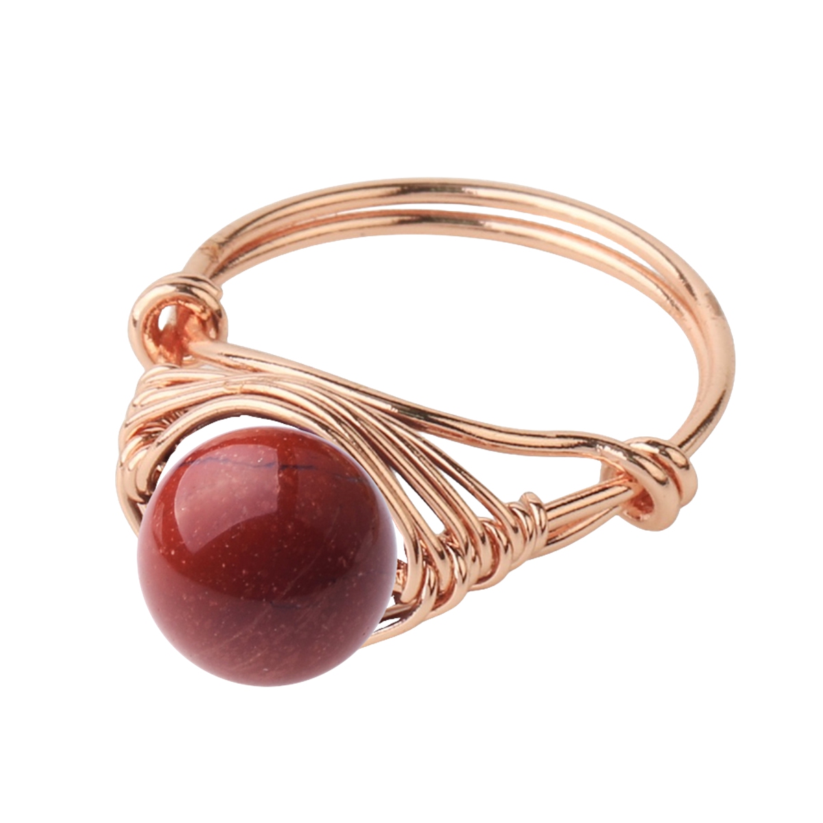 Healing Gemstone Ring for Women 10MM Beads Rose Gold Wire Wrapped Adjustable Ring SR0163 